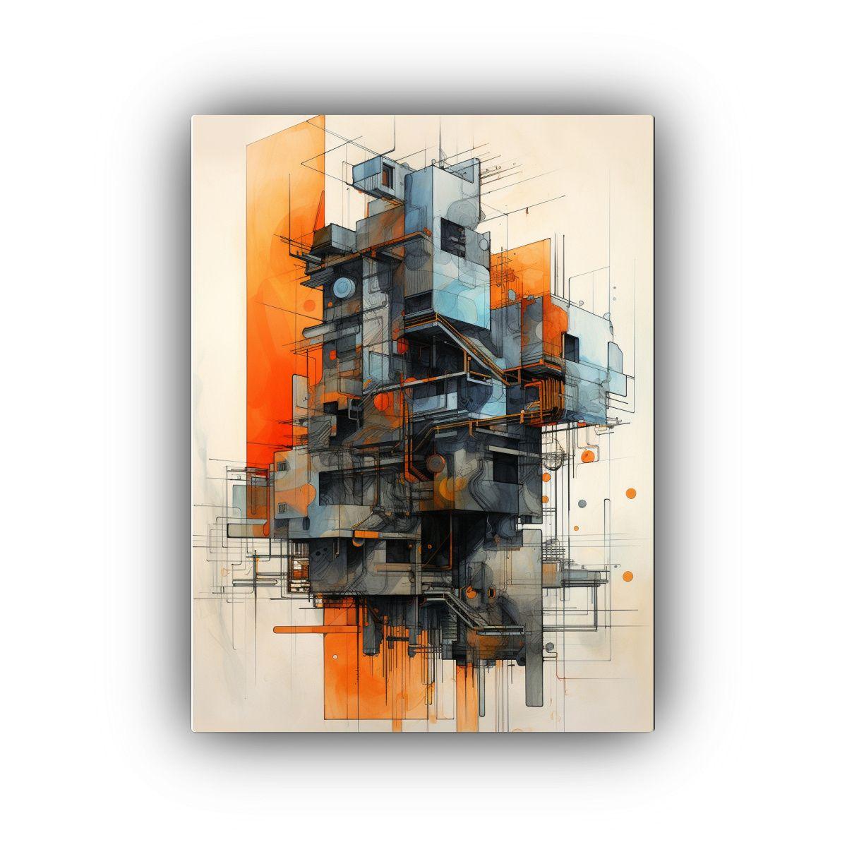 Cuadro Abstracto Luminoso Con Naranja E Índigo 50x65cm-0