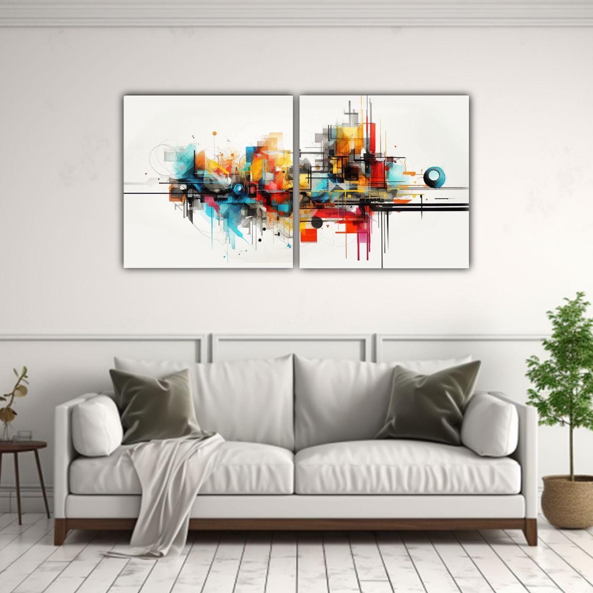 Cuadros Abstractos Para Living, Colores Callejeros 140x70 Cm-2
