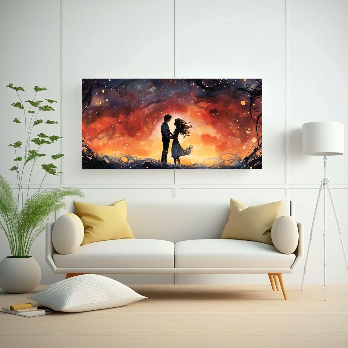 Pintura Acuarela Nocturna Encuentro En El Agua 40x20cm-2