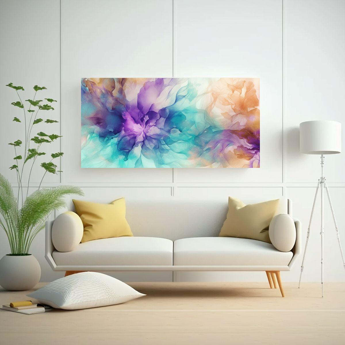 Cuadro Tela Impreso Abstracto Turquesa Púrpura 140x70cm-2