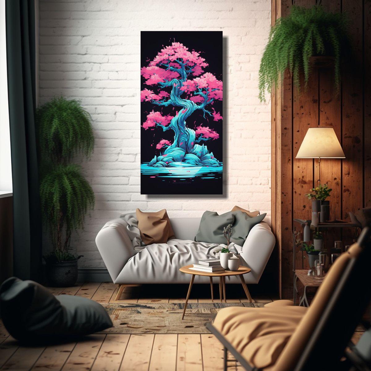 Cuadro Impreso De Tela De Árbol Bonsái En Turque 50x100cm-2