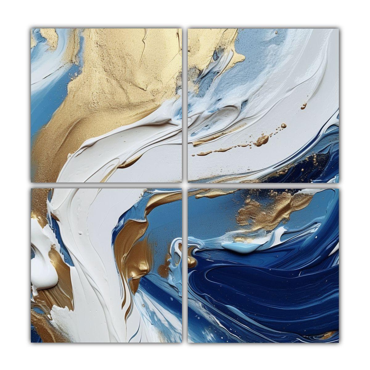 Cuadros Abstractos En Blanco Y Dorado Con Pintura 100x100 Cm-0