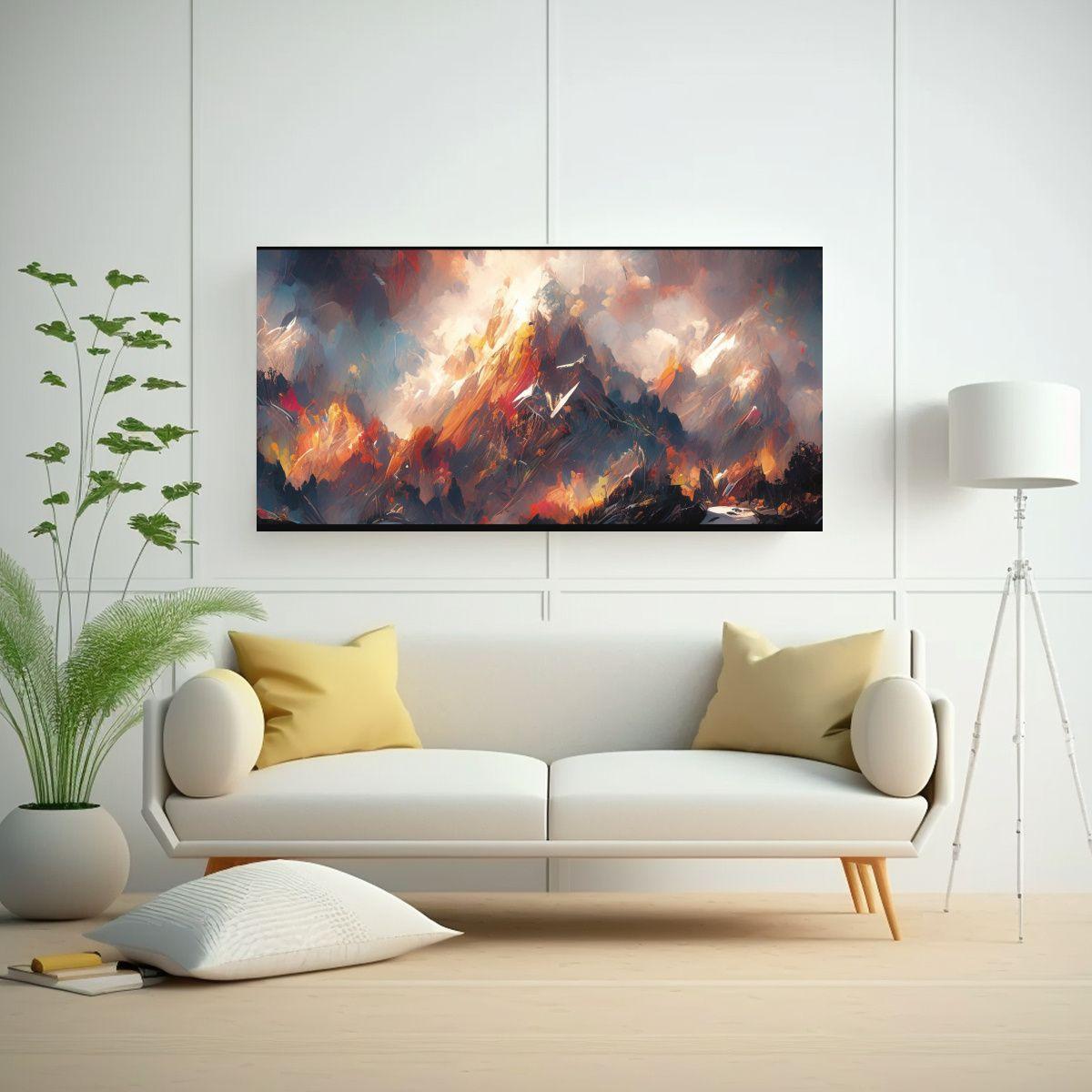 Pintura Decorativa Elegante De Montañas Nevadas 40x20cm-2