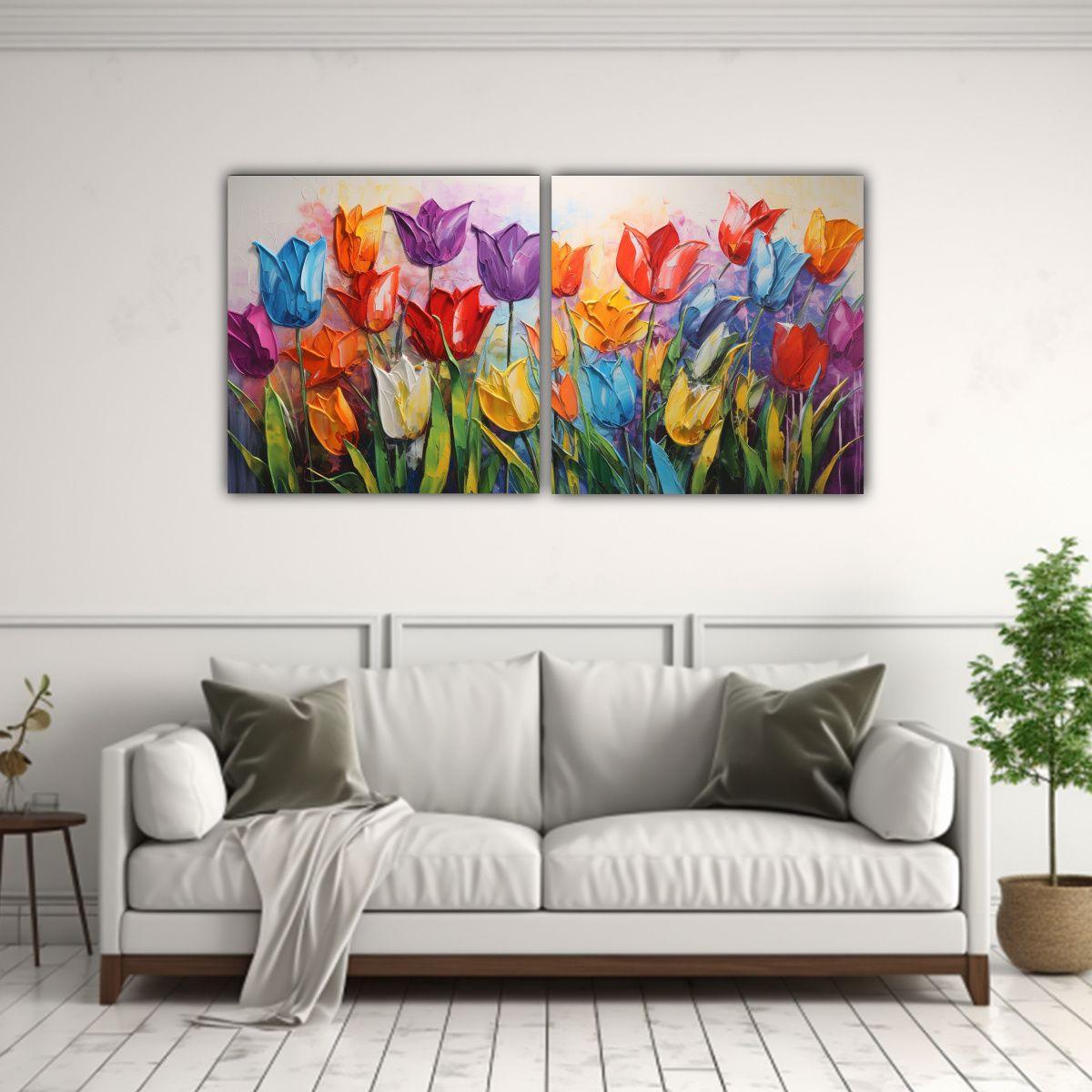 Lienzos Tela Luminosidad Arcoíris Flores 160x80 Cm-2