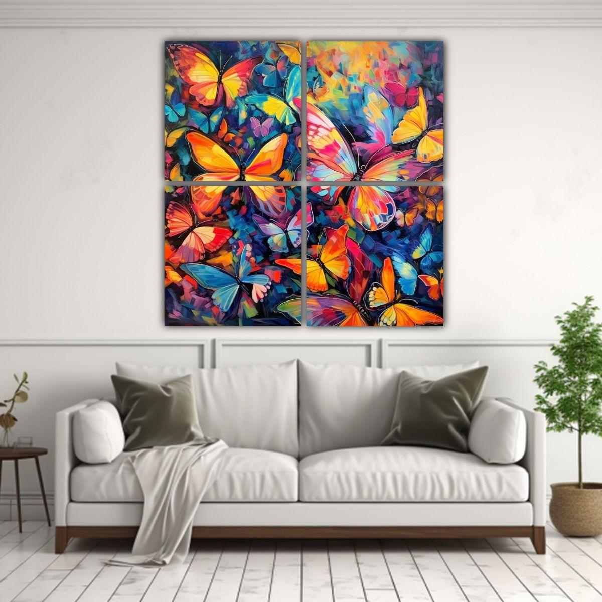 Cuadro De Mariposas En Bastidor Con Escena 60x60 Cm-2