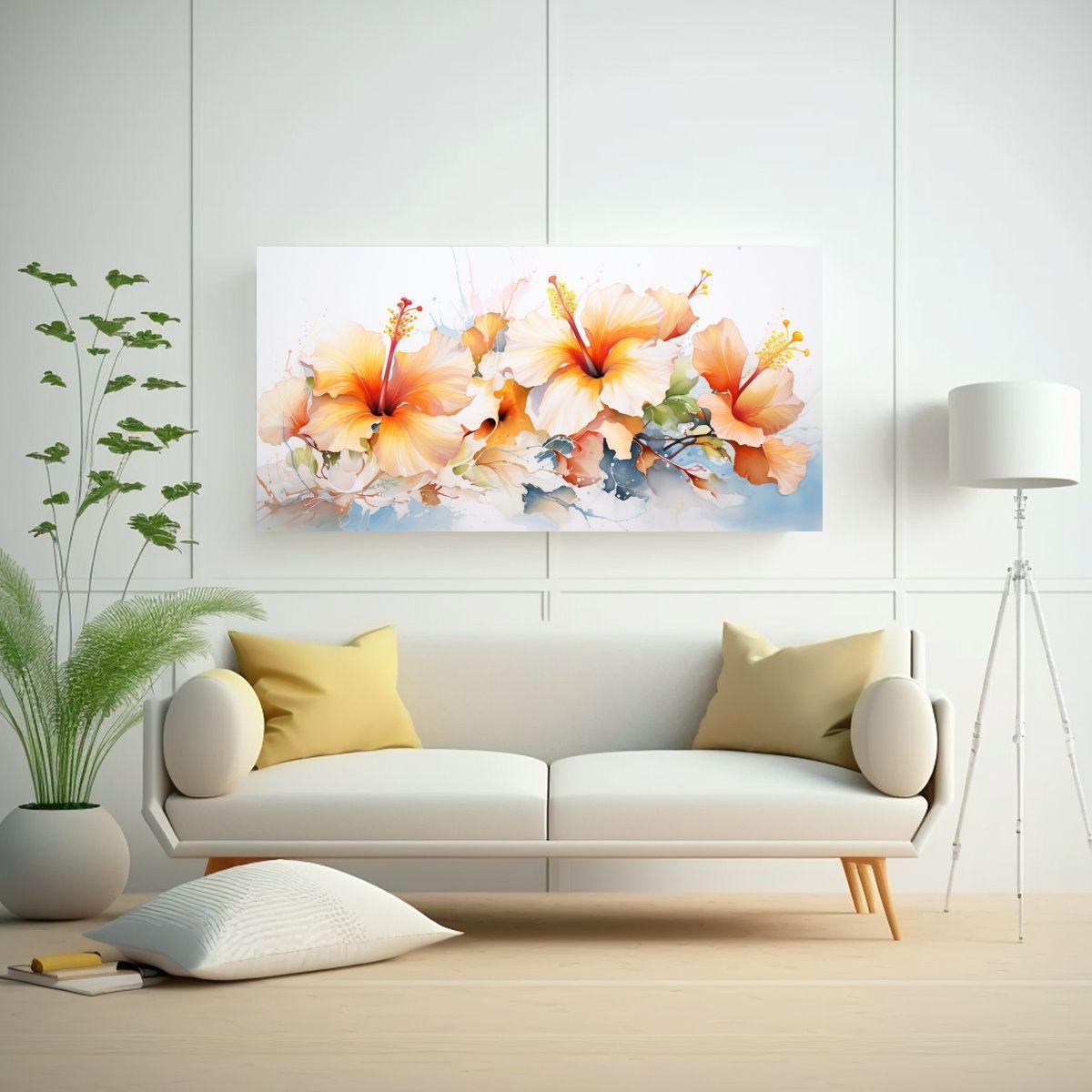 Pinturas Abstractas De Hibiscos Blancos Y 100x50 Cm-2