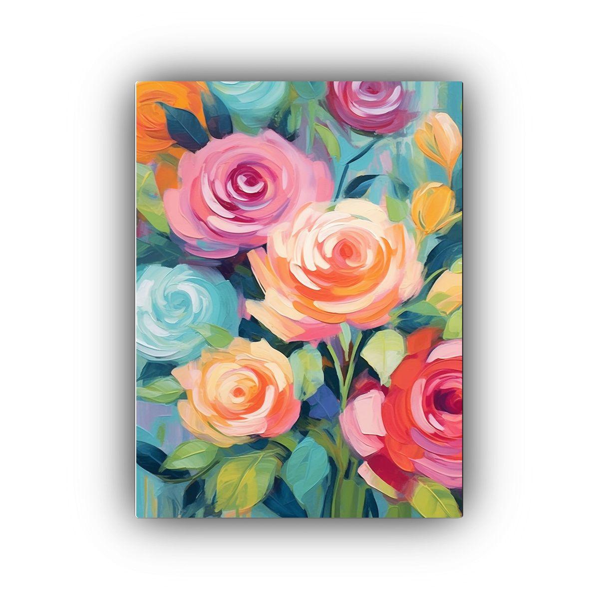 Pintura En Bastidor Acuarela: Ramo De Rosas 30x45cm-0