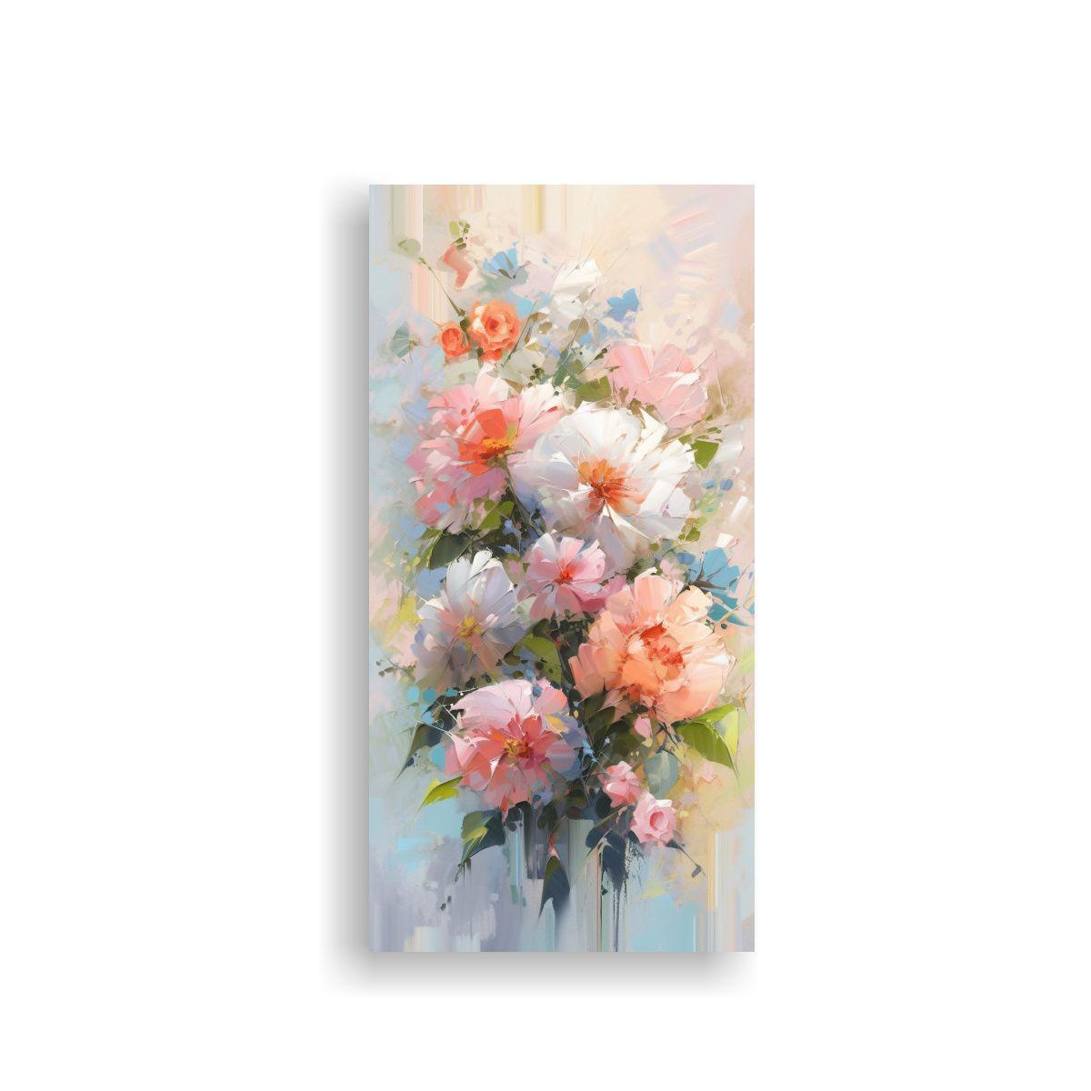 Pintura Sobre Lienzo De Flores En Colores Pastel 20x40cm-0
