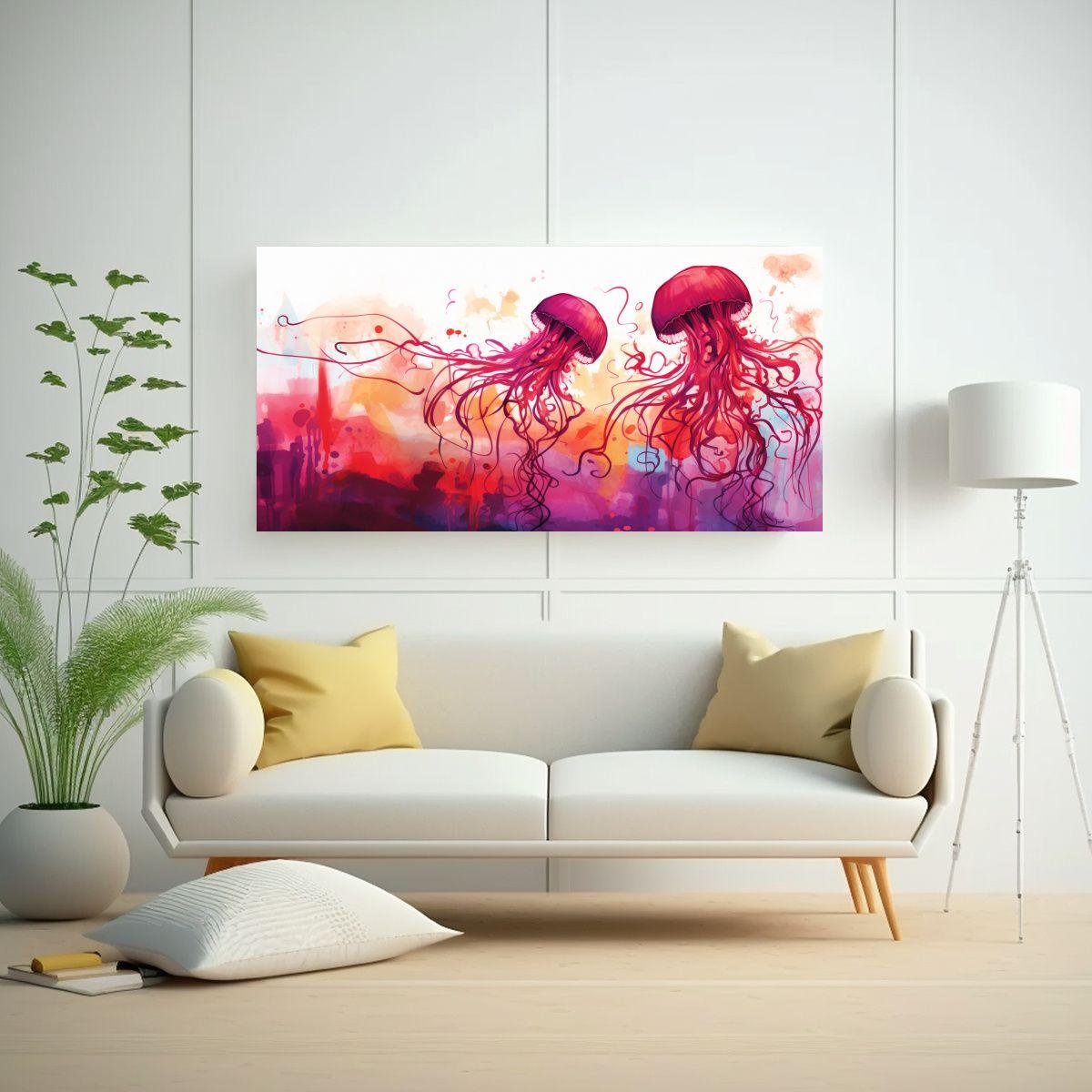 Cuadro Abstracto Colorido Jellyfish En Tonos 120x60cm-2