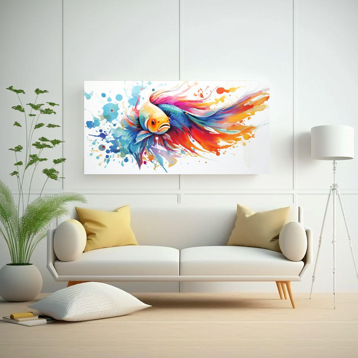 Cuadro Dibujo Goldfish Elegancia Arcoíris Colores 100x50cm-2