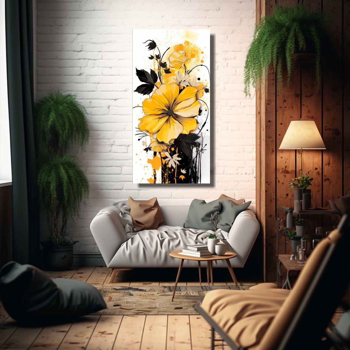 Lienzo Creativo Impresionante Amarillo Y Negro, At 80x160cm-2
