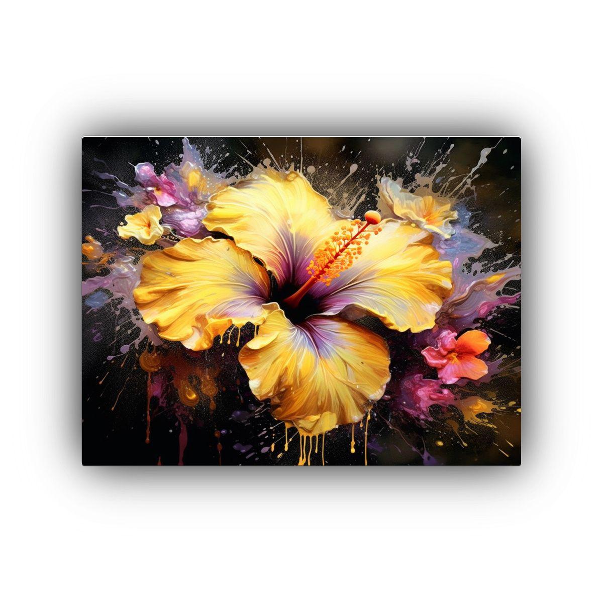 Pintura Luminosa Hibiscus En Estilo Acuarela Amarillo Oscuro 60x40cm-0