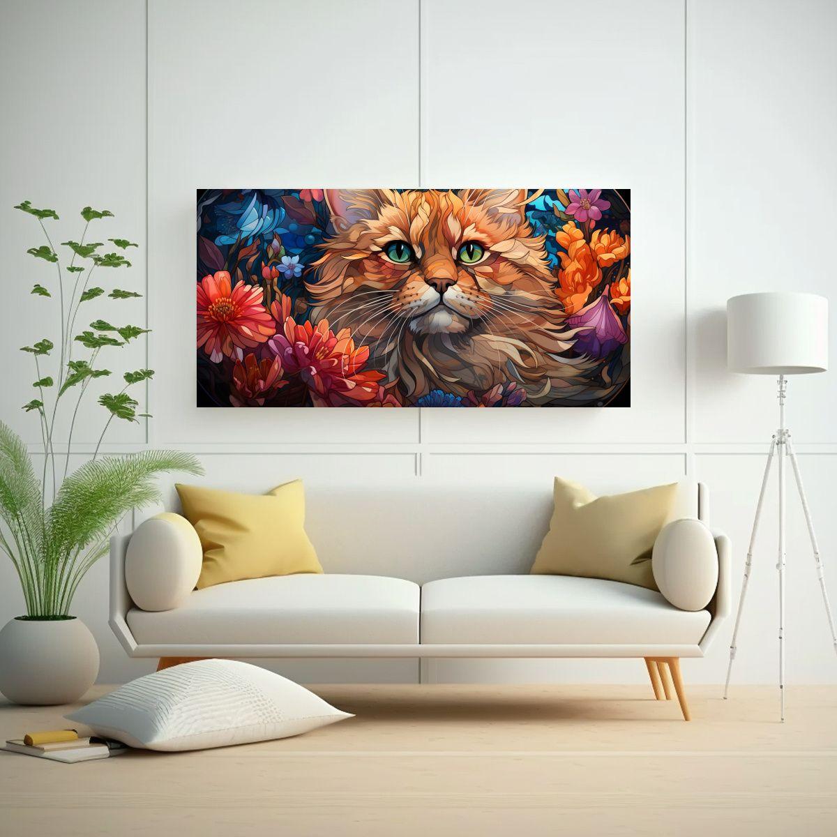 Pintura Innovadora De Gato Sonriente En Vidriera 140x70cm-2