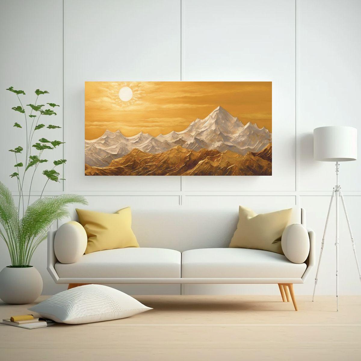 Pintura Paisajística De Cuarto Con Luz Dorada 100x50cm-2