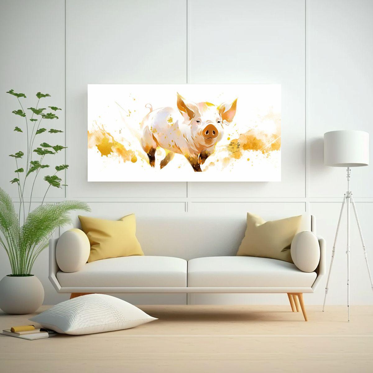 Cuadro Líneas Finas Pigs In White Y Gold Neo Pop 80x40cm-2