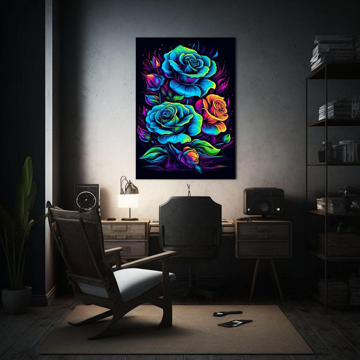 Pintura Lienzo Estilo Galería Motivo Rosas Neón 40x60cm-2