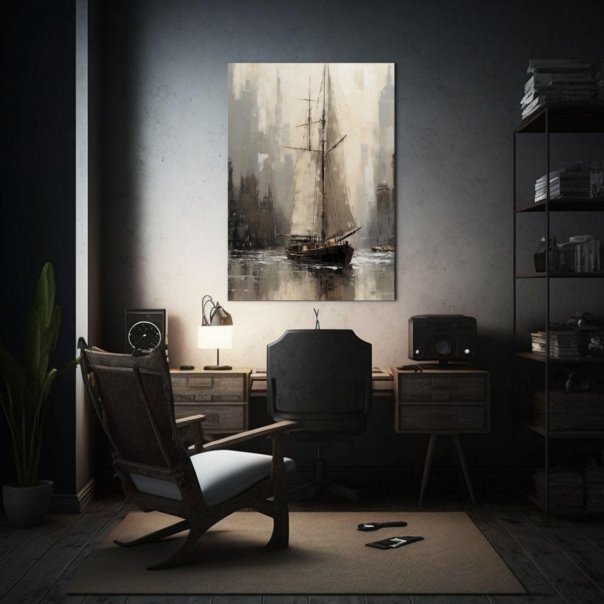 Pintura Abstracta De Velero Con Velas Altas 60x90cm-2