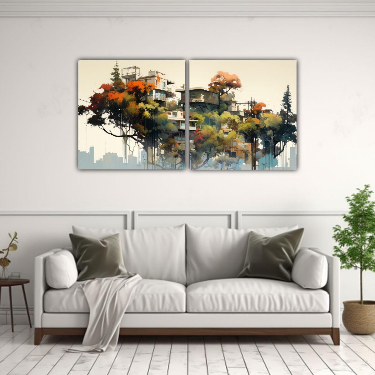 Set De 2 Cuadros Decorativos De Dibujo Llamativo 140x70 Cm-2