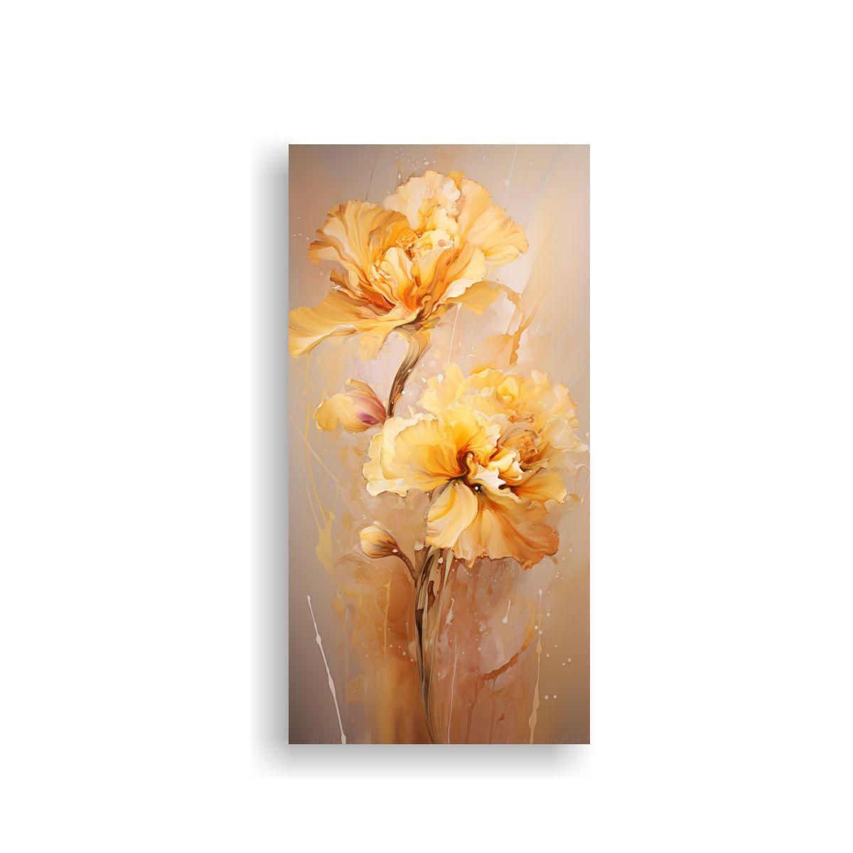 Pintura Abstracta De Flores En Colores Dorados 30x60cm-0