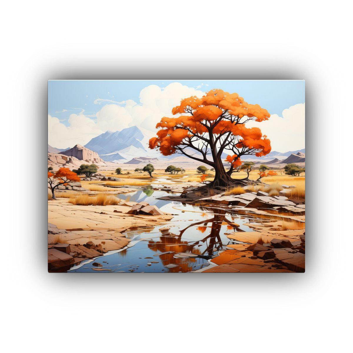Pintura Abstracta De Joshua Tree En Colores Dorados, Hermosa 75x50cm-0