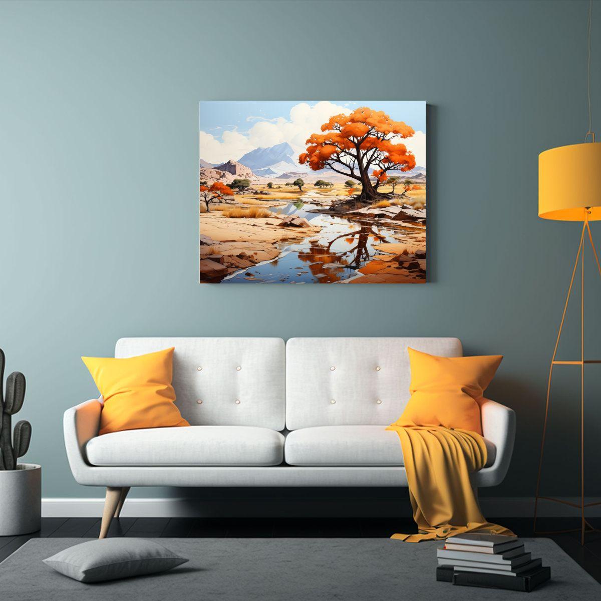Pintura Abstracta De Joshua Tree En Colores Dorados, Hermosa 75x50cm-2