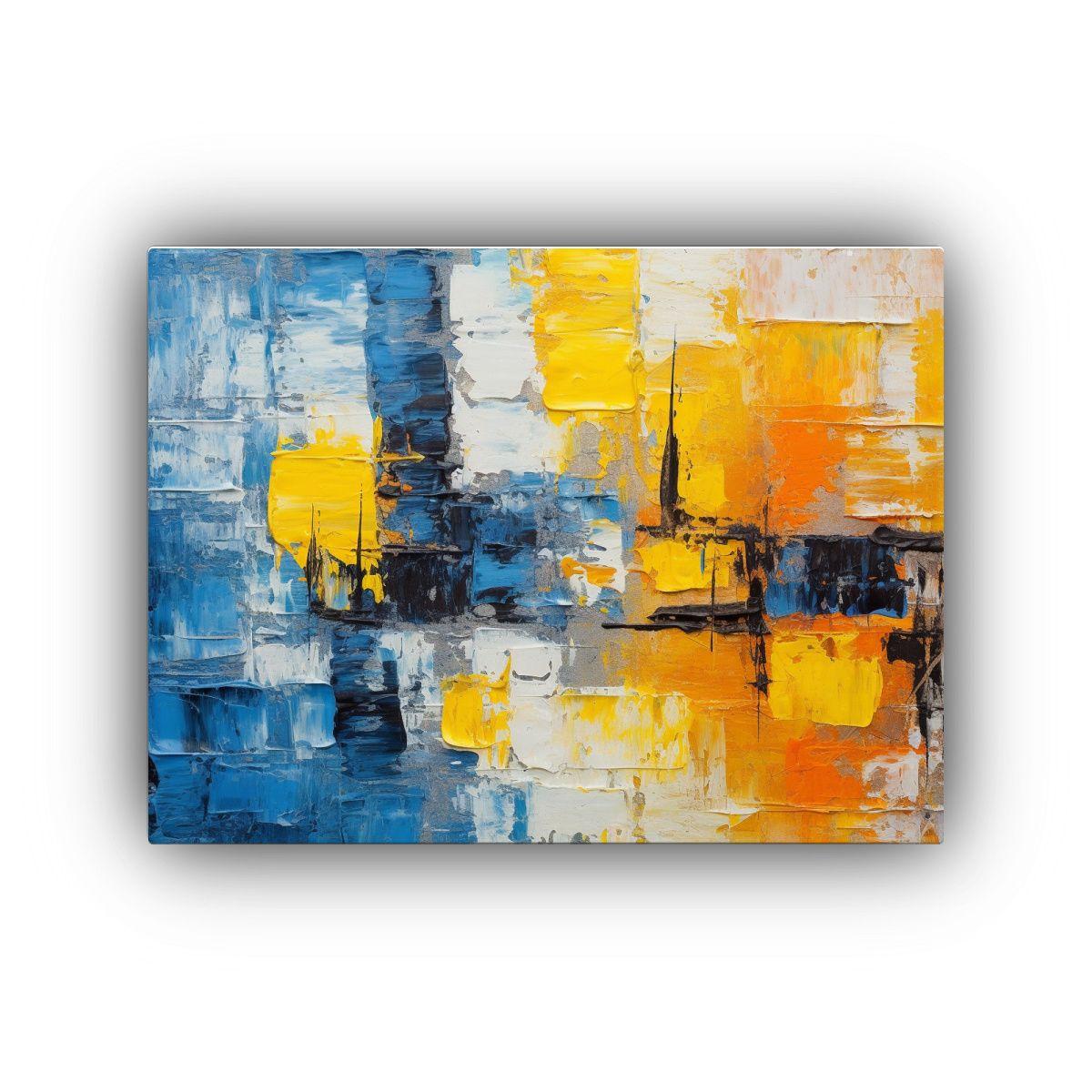 Pintura Abstracta En Amarillo, Azul Y Naranja 50x40cm-0