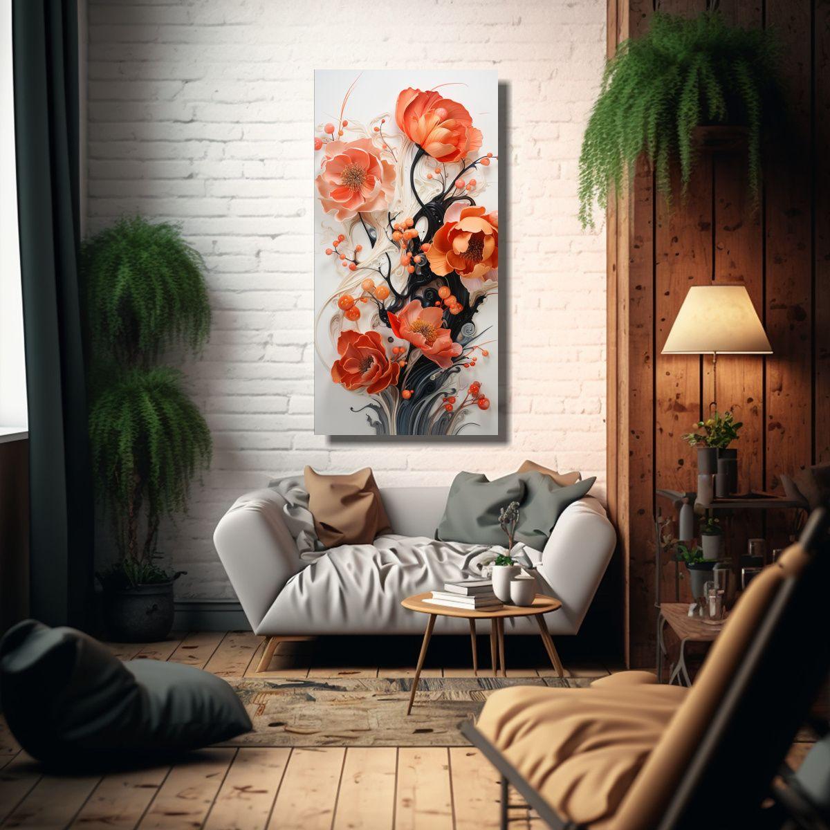 Pintura Abstracta De Flores En Acuarela En 40x80cm-2