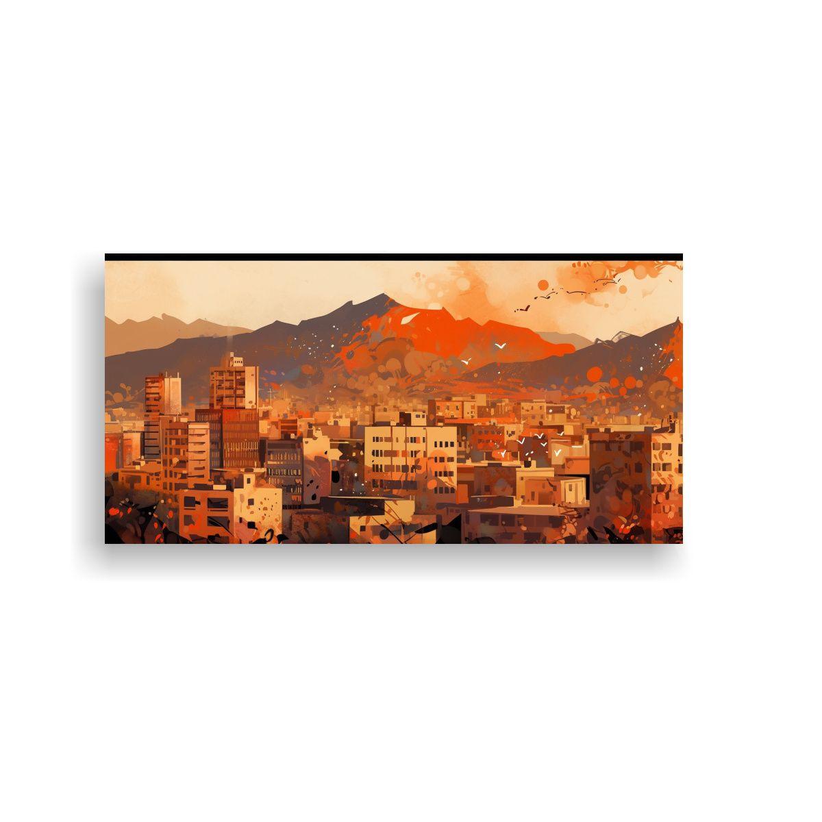 Lienzo De Tela Dibujo Santiago City En Chile En Co 100x50cm-0