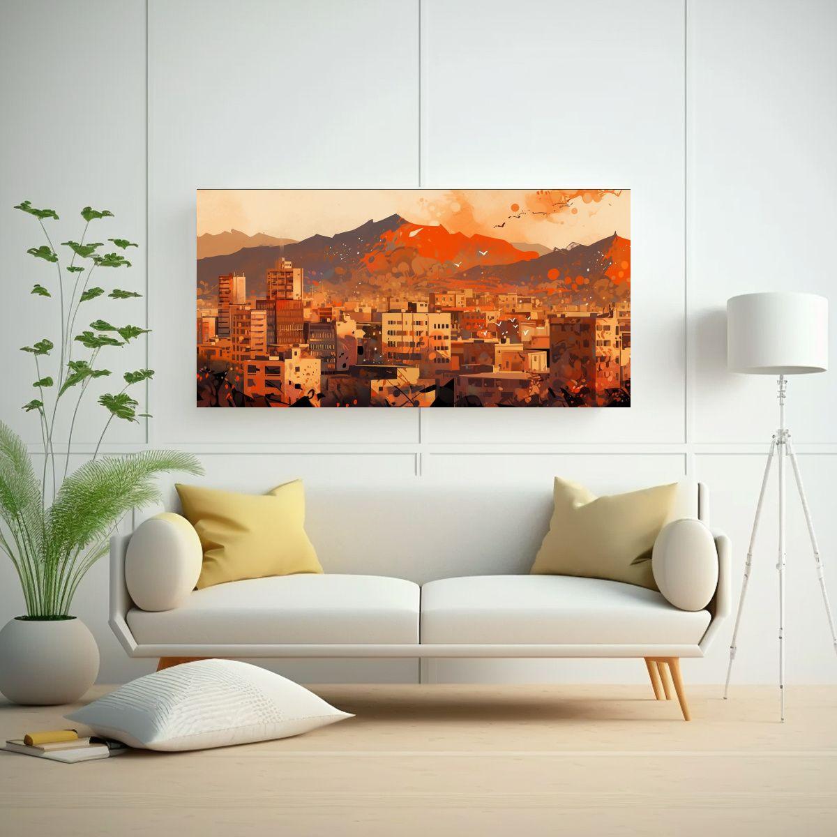 Lienzo De Tela Dibujo Santiago City En Chile En Co 100x50cm-2