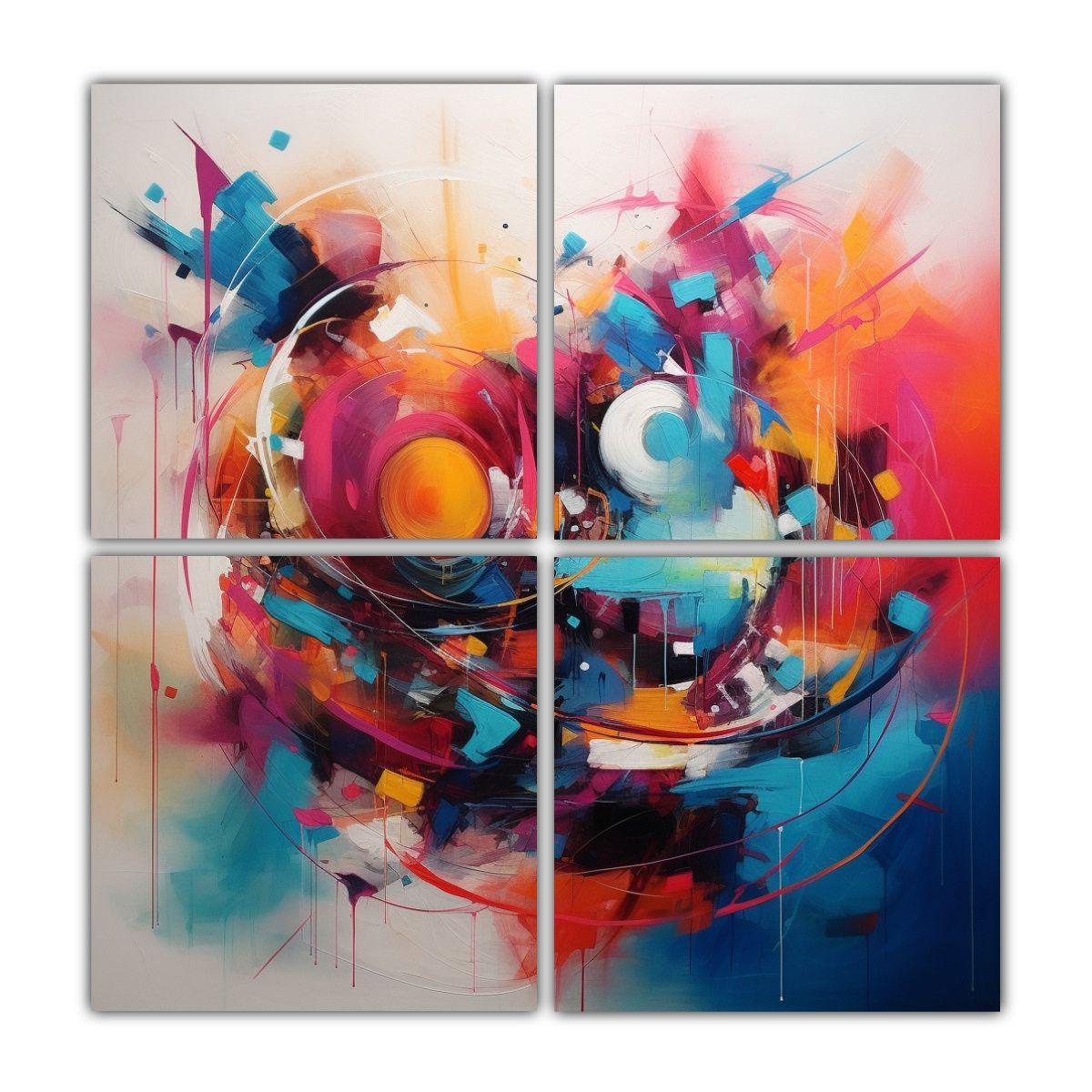 Cuatro Lienzos De Tela Figuras Pintura Expresiva 40x40 Cm-0