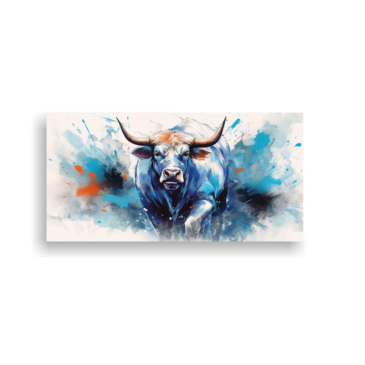 Cuadro Bonito De Toro Blanco Y Azul Neo Pop Art 120x60cm-0