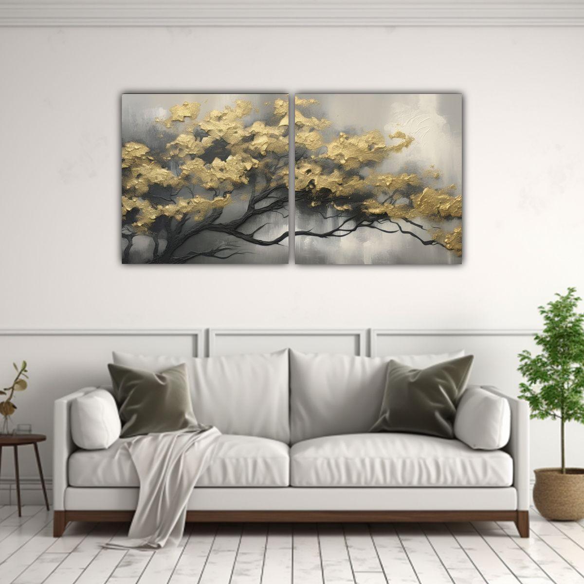 Pintura Abstracta De árbol Blanco Y Negro, 140x70 Cm-2