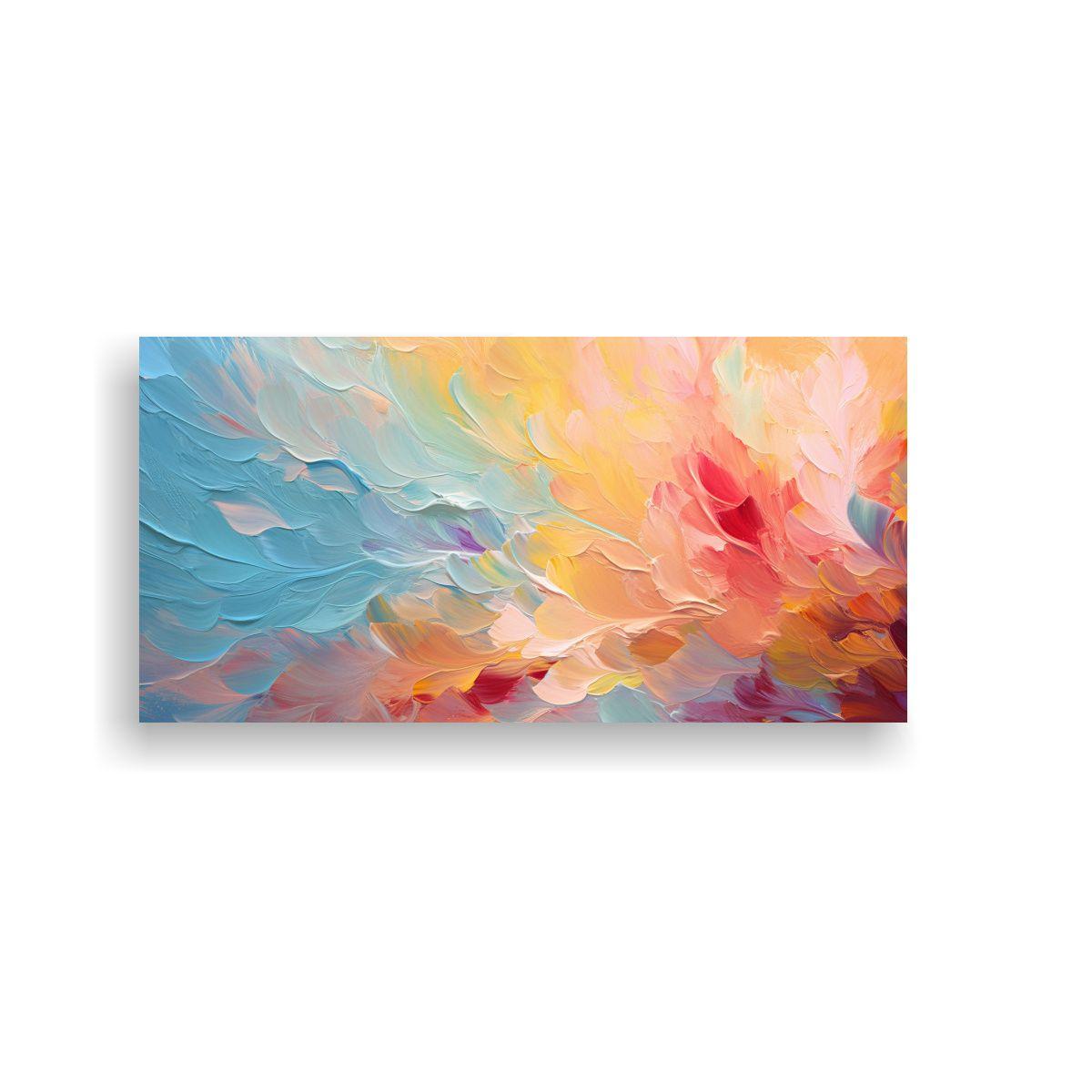Pintura Floral Abstracta En Tela: Rojo Amarillo 80x40cm-0