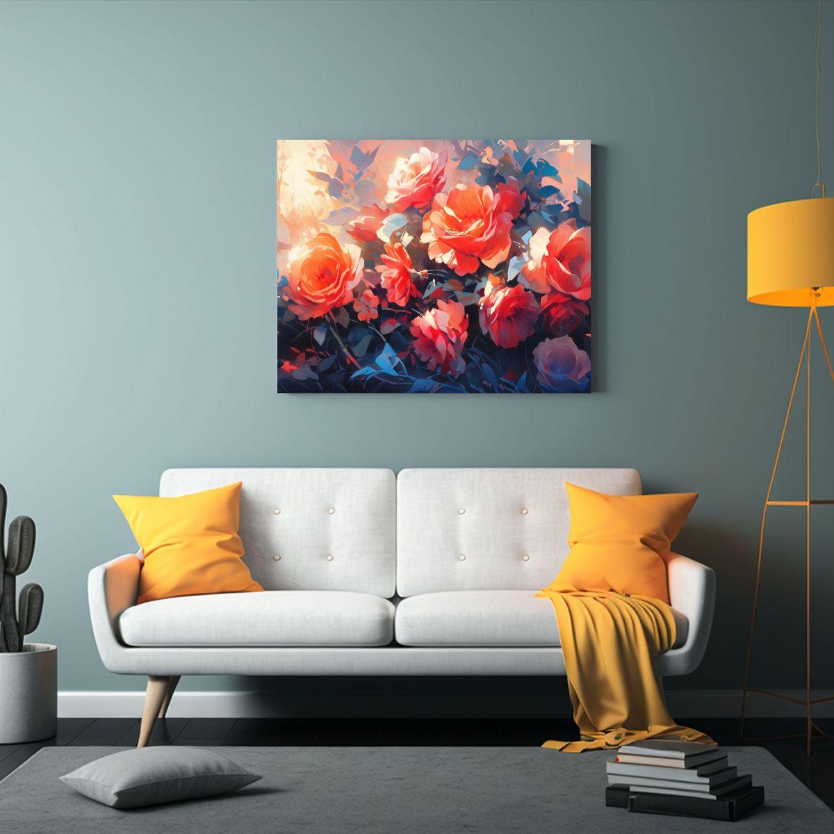 Cuadro Moderno Alegre Con Vibrantes Flores En Lienzo Estilo  60x40cm-2