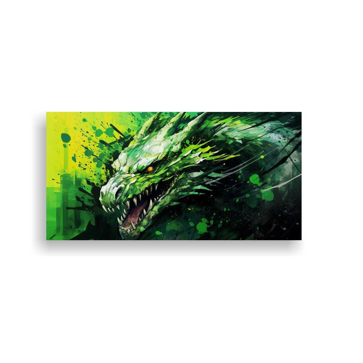 Pintura Lienzo Juvenil Dragón Verde Atmósfera 40x20cm-0