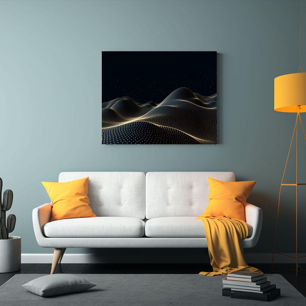 Pintura Abstracta De Puntos En Fondo Negro: Composición Equ 65x50cm-2
