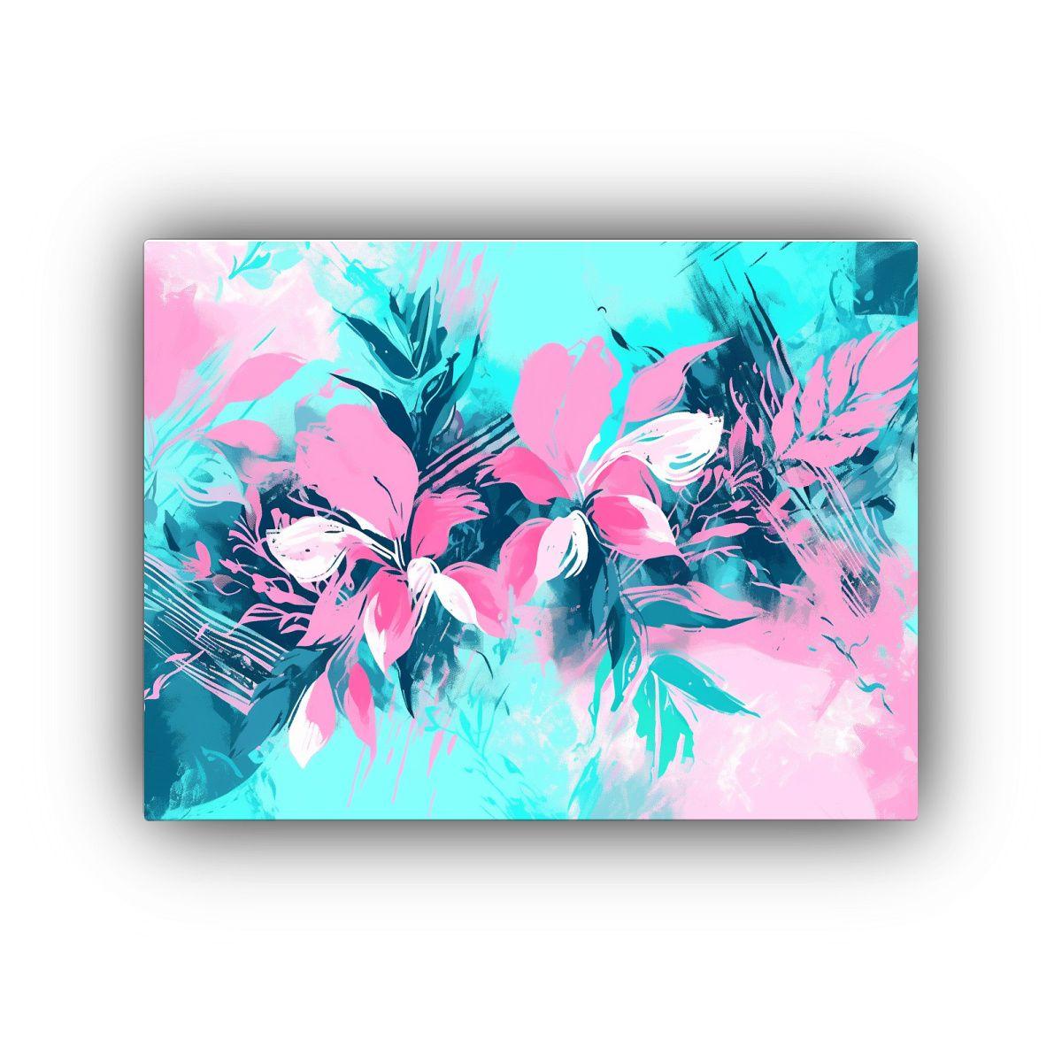 Cuadro De Dibujo Expresivo En Turquesa Y Rosa, Estilo Neonoi 90x60cm-0