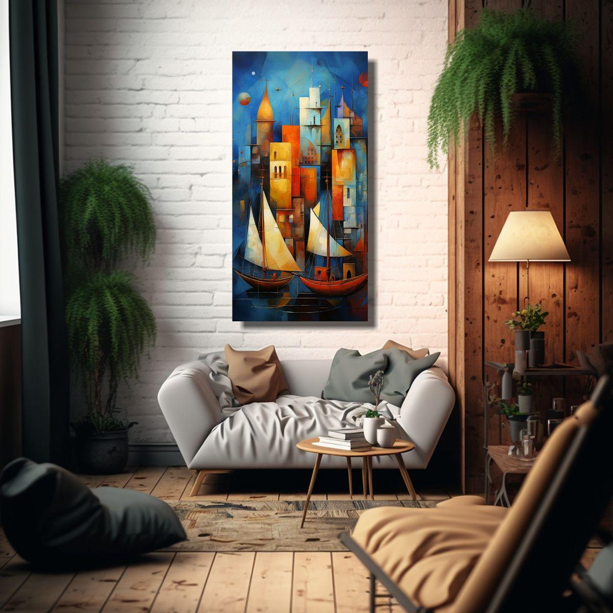 Cuadros Abstractos De Barcos: Arte De Pared 40x80cm-2