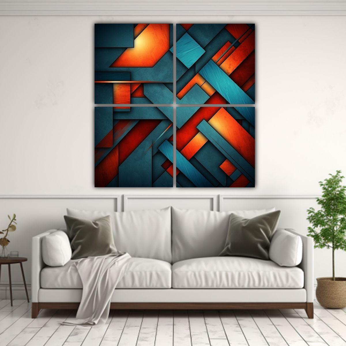 Cuatro Telas En Bastidor Para Decoración Moderna 60x60 Cm-2