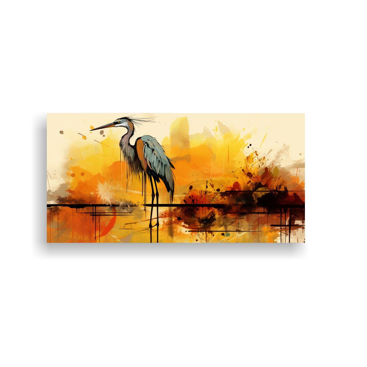 Cuadro Moderno De Expresión: Garza En Colores Mar 40x20cm-0