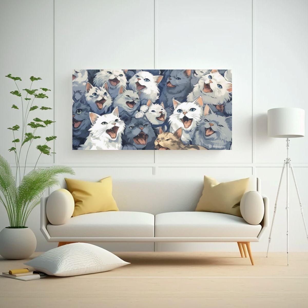 Cuadro En Bastidor Gatos Sonrientes: Abstracción 80x40cm-2