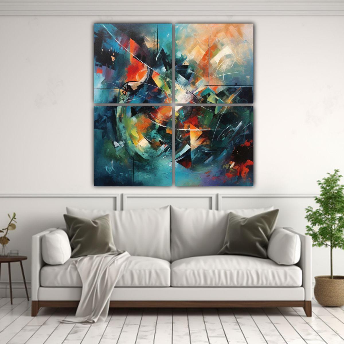 Cuatro Lienzos Abstracto Originalidad M 120x120 Cm-2