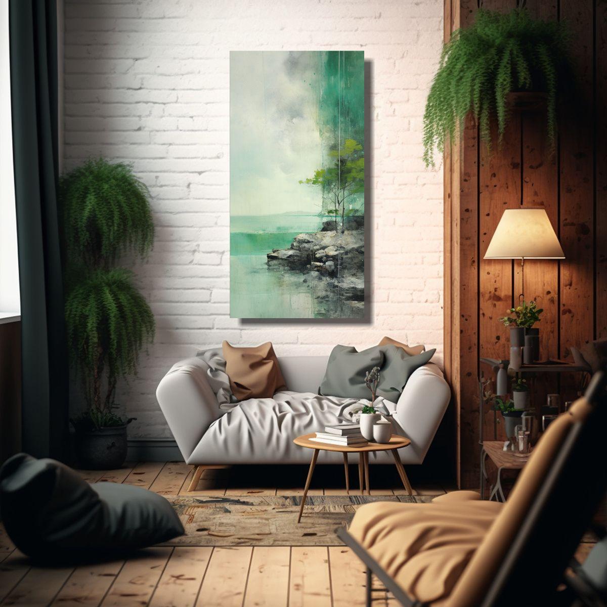 Lienzo De Tela Con Finas Líneas Escena En Verde 40x80cm-2