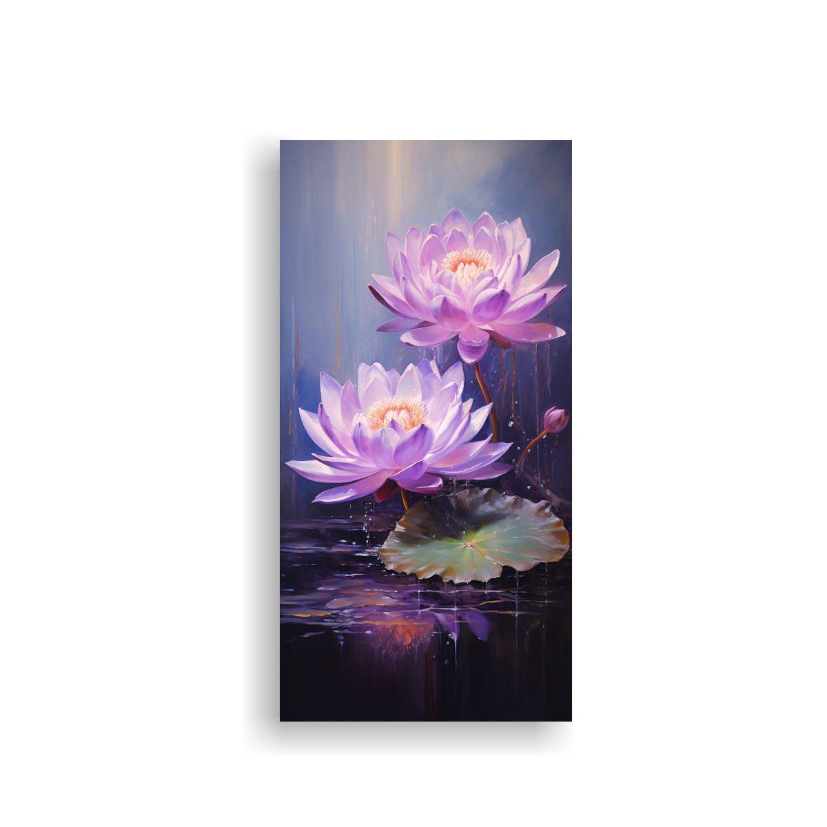 Pintura En Lienzo Diseño Adorno Loto Púrpura En 80x160cm-0