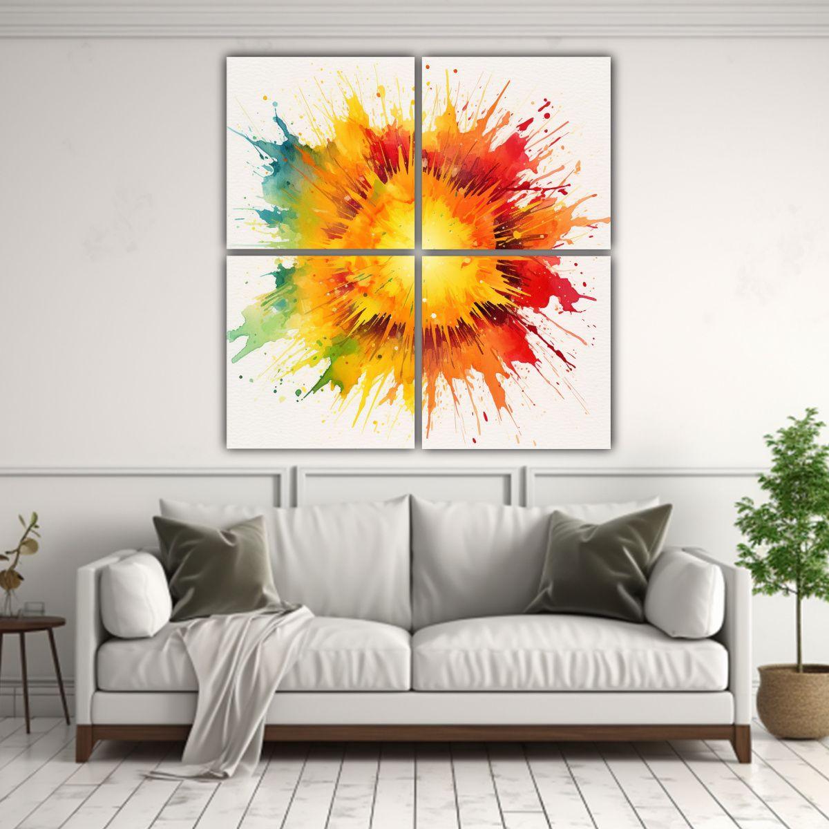Cuatro Cuadros Decorativos Acuarela Intensa Sobre 200x200 Cm-2