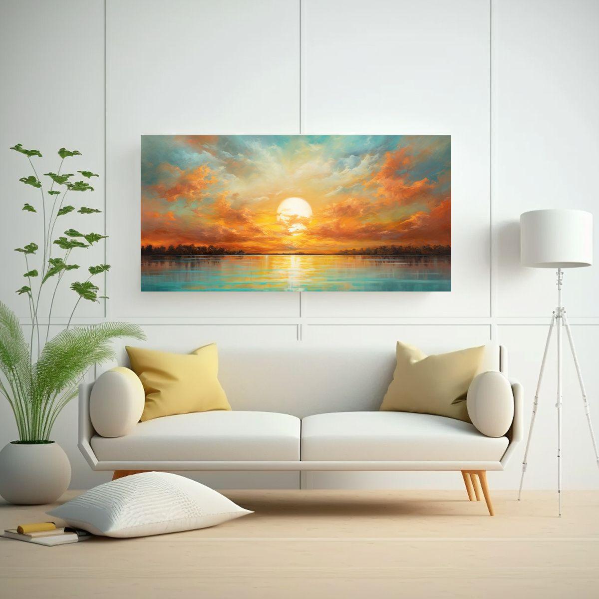 Pinturas Abstractas De Cielos Turquesa Al Amanecer 100x50cm-2