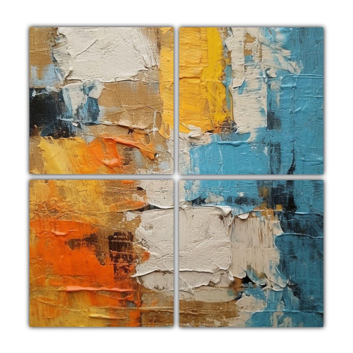 Pintura Abstracta Estilo Wabisabi, 4 Cuadros 100x100 Cm-0