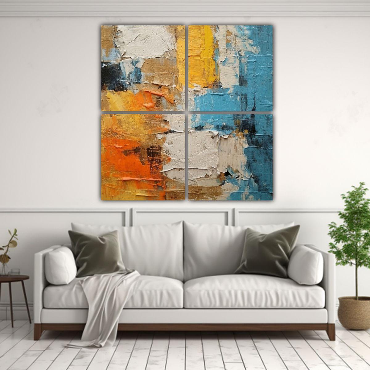 Pintura Abstracta Estilo Wabisabi, 4 Cuadros 100x100 Cm-2