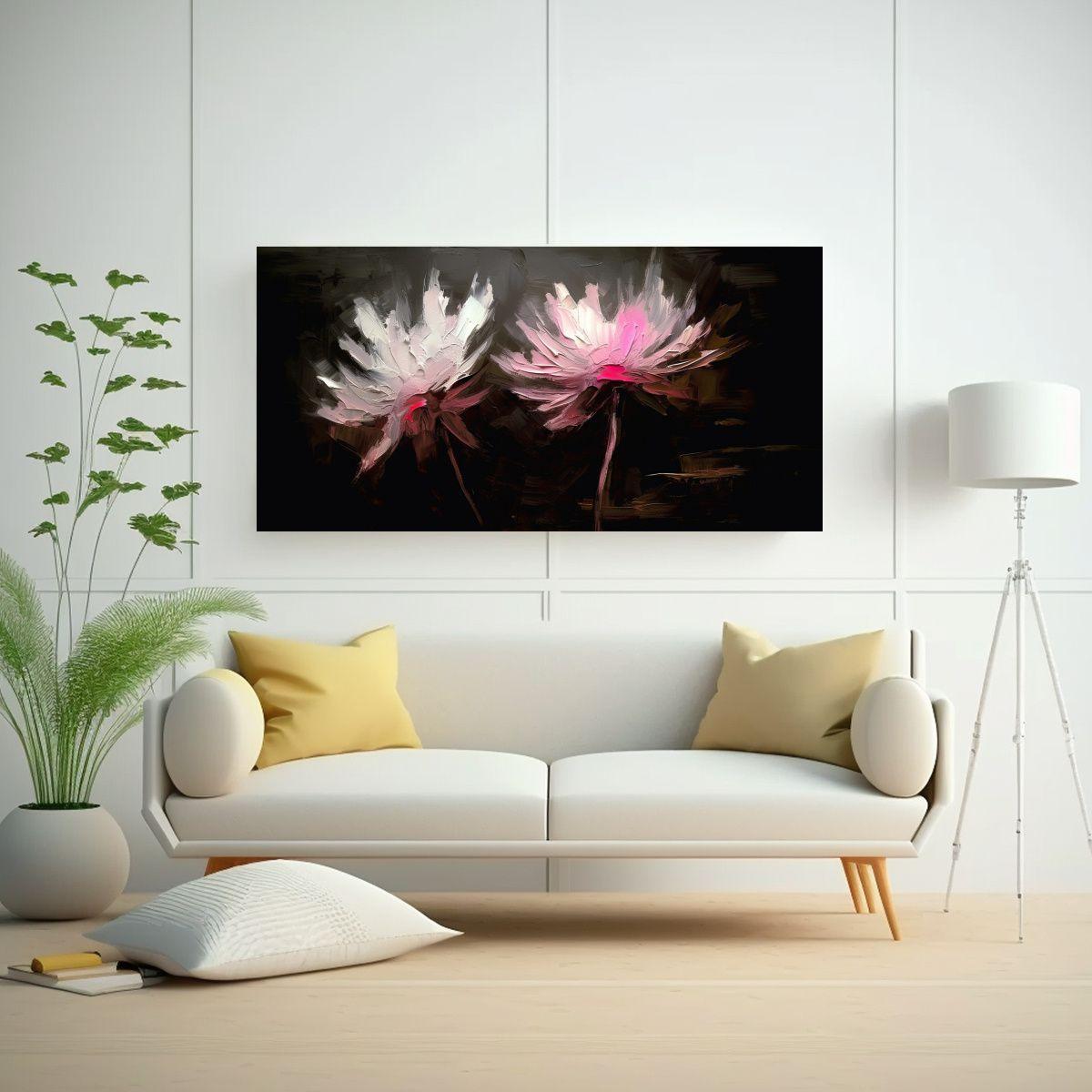 Cuadro Elegante De Dos Flores Sobre Fondo Negro 40x20cm-2