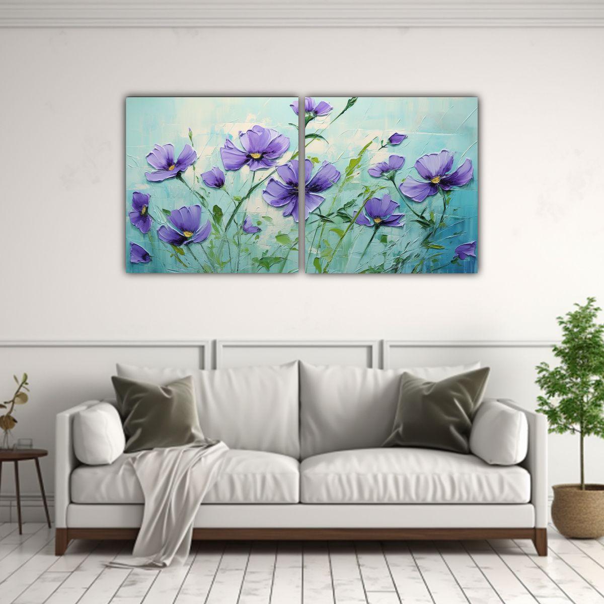 2 Fine Arts Impreso Visual Flores En Verde Y 60x30 Cm-2